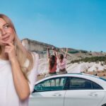 Donna che riflette e bambini in macchina
