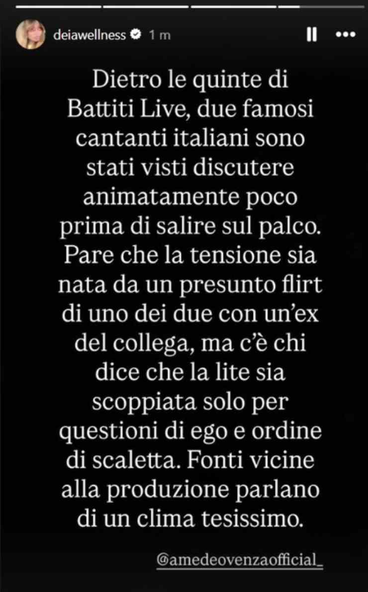 Storia Instagram di Deianira Marzano su rumor Battiti Live