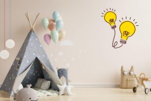 Cameretta bambini con tenda e lampadine per idea